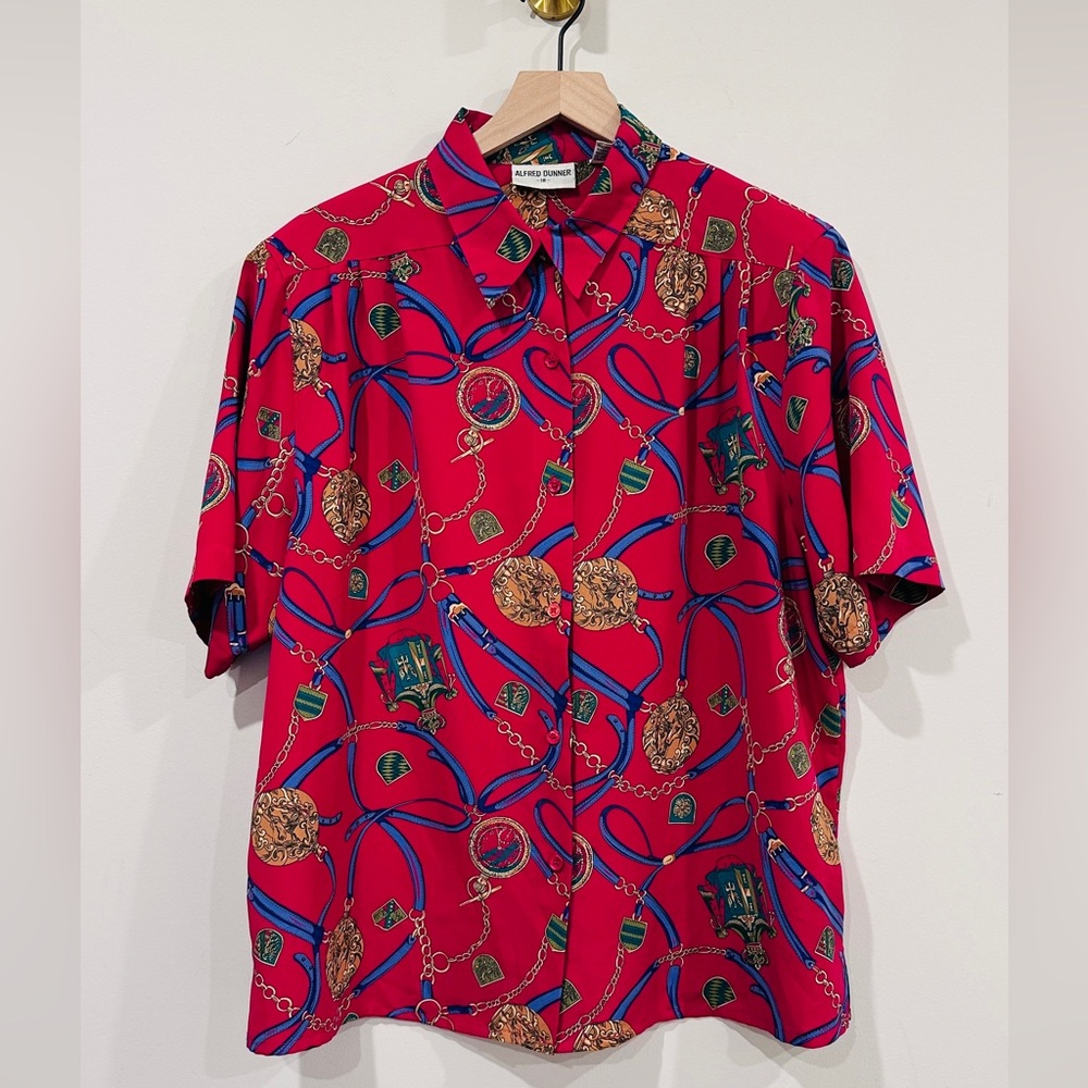 Vintage Alfred Dunner Equestrian Print Blouse - Picture 3 of 7